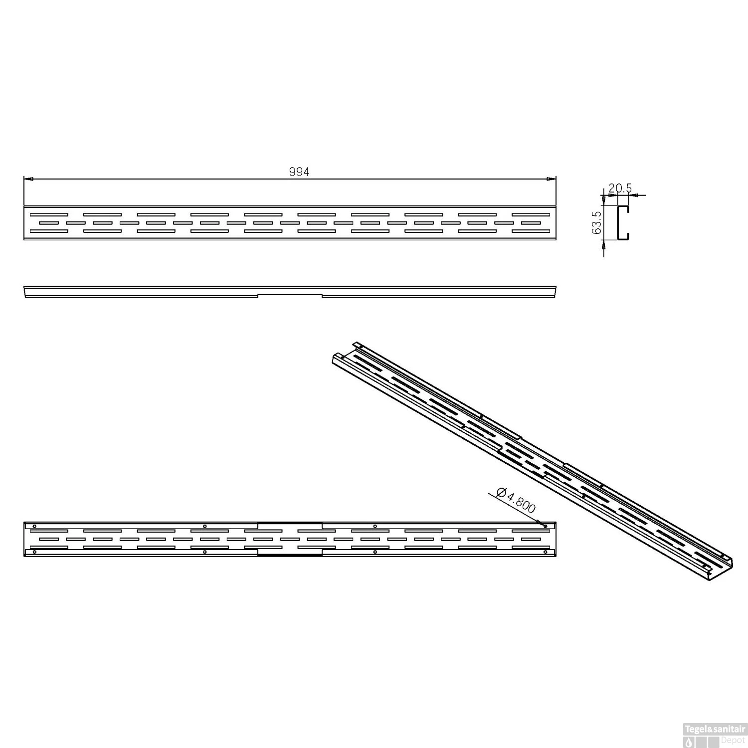 Los Standaard Rooster Wiesbaden Tbv 3e Gen Douchegoot 100cm Mat Zwart - Afbeelding 2