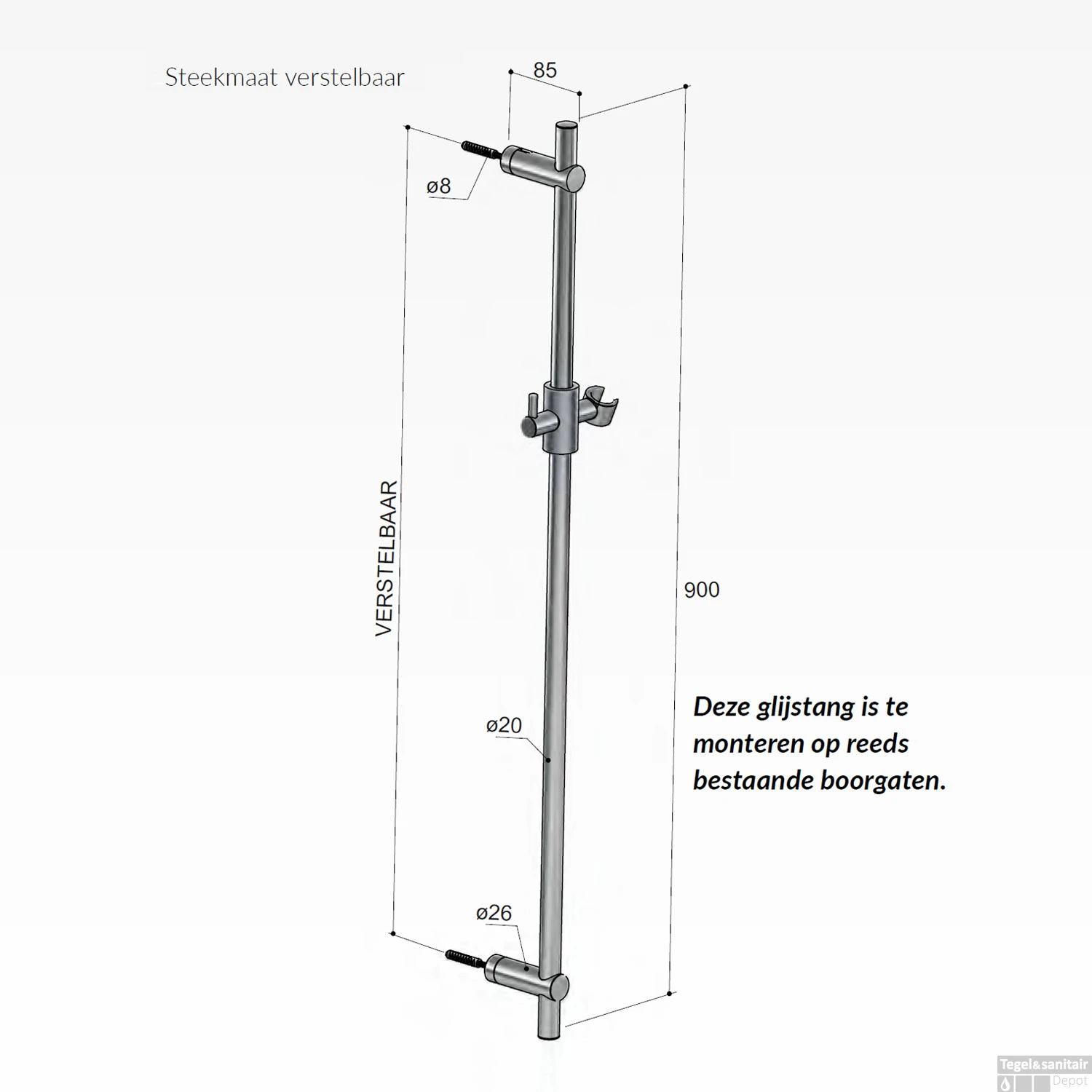 Glijstang Hotbath Cobber 90cm Rond ⌀2cm Verouderd IJzer 3 Glijstang Hotbath Cobber 90cm Rond ⌀2cm Verouderd IJzer - Afbeelding 3