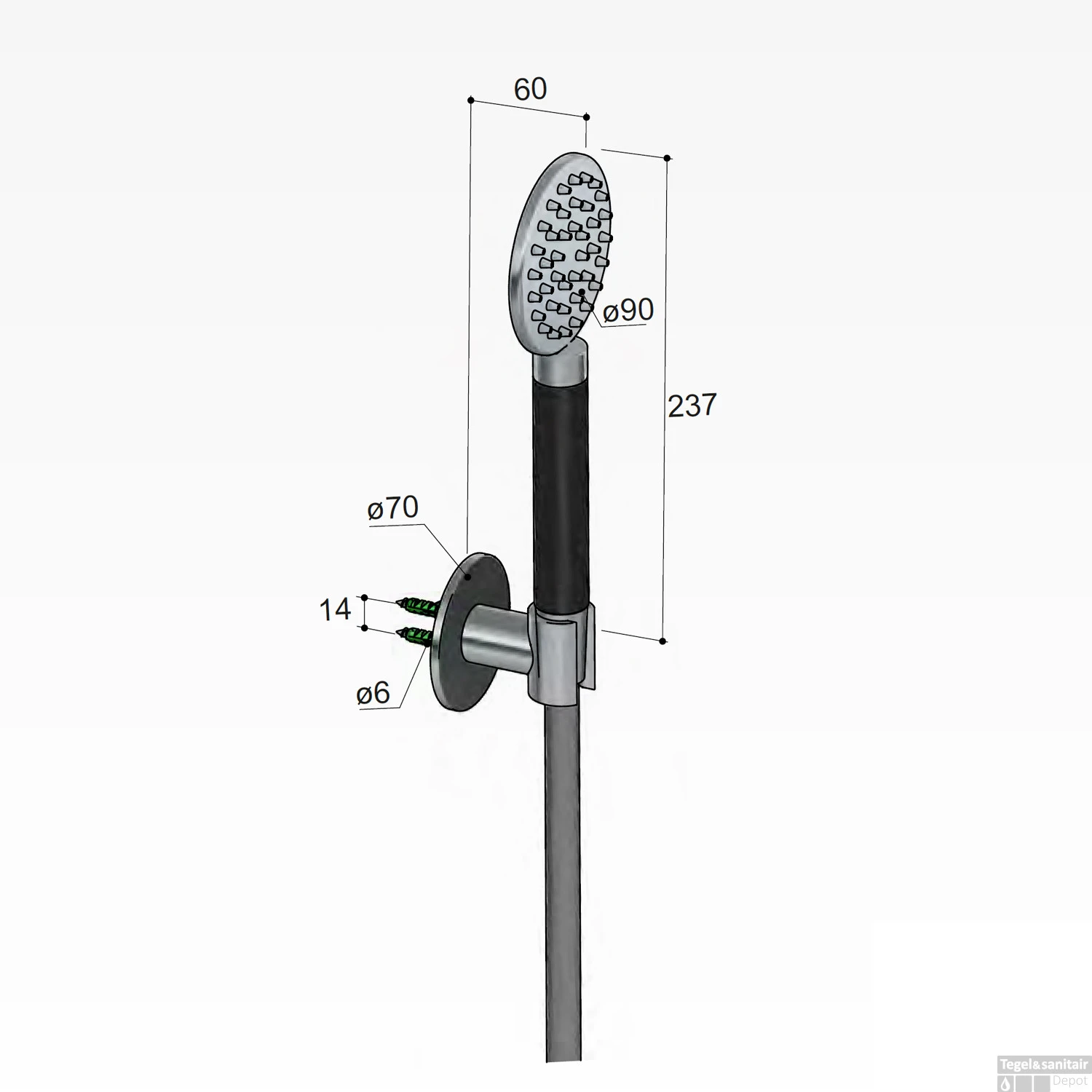 Handdouche Hotbath Cobber Met Doucheslang En Wandsteun Aansluiting Geborsteld Koper PVD - Afbeelding 3
