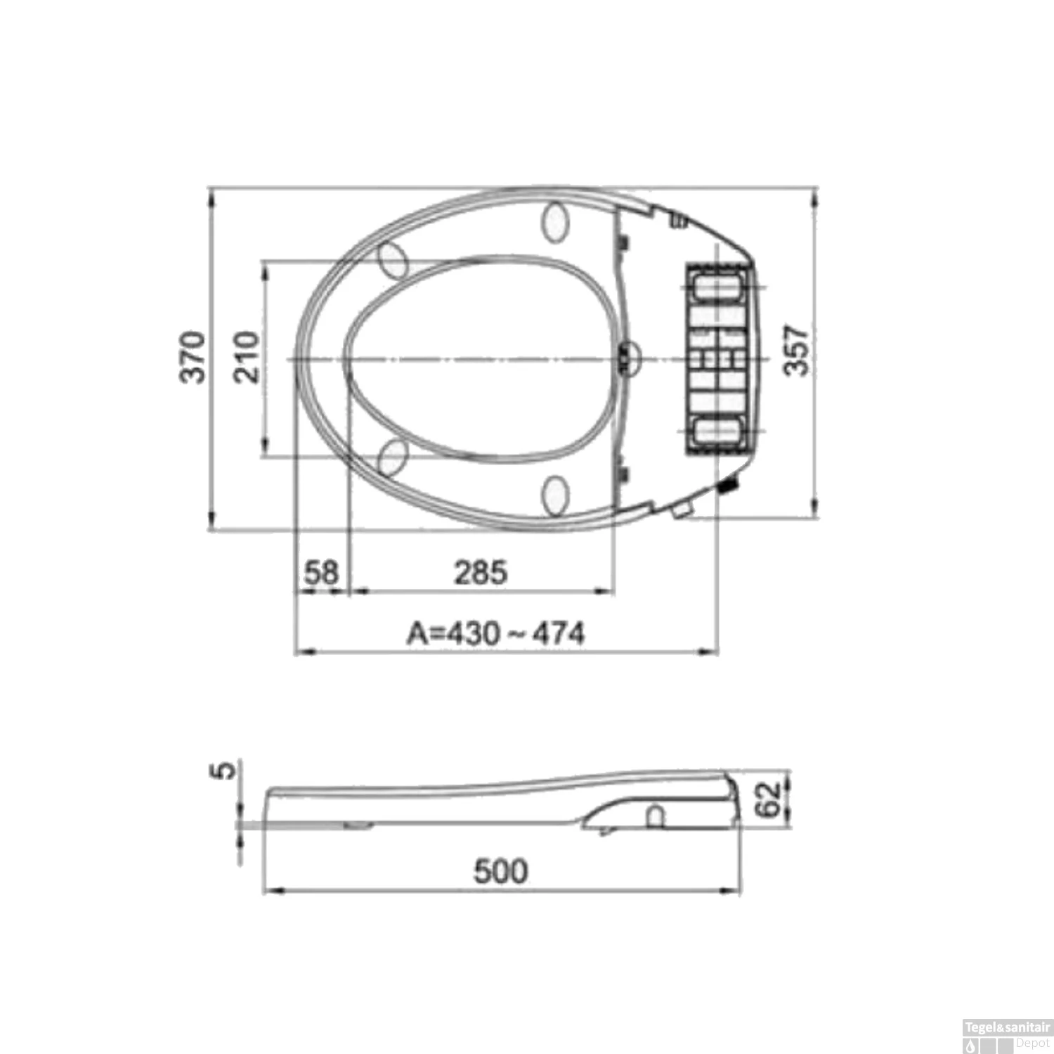Maro D'Italia FP108 Stroomloze Douchewc 48x37cm Met Softclose En QuickRelease Wit (losse Zitting) - Afbeelding 8