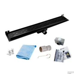 Mat Zwarte RVS Douchegoot Muurflens Met Uitneembaar Sifon Mat Zwart (alle Maten) 15 Mat Zwarte RVS Douchegoot Muurflens Met Uitneembaar Sifon Mat Zwart (alle Maten) -Thuis Badkamer muur design rooster mat zwart shop 5