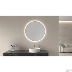 Ronde Spiegel Wiesbaden Novi Met LED, Dimbaar 80 Cm Mat Zwart -Thuis Badkamer novi spiegels zwart sfeer 1 1