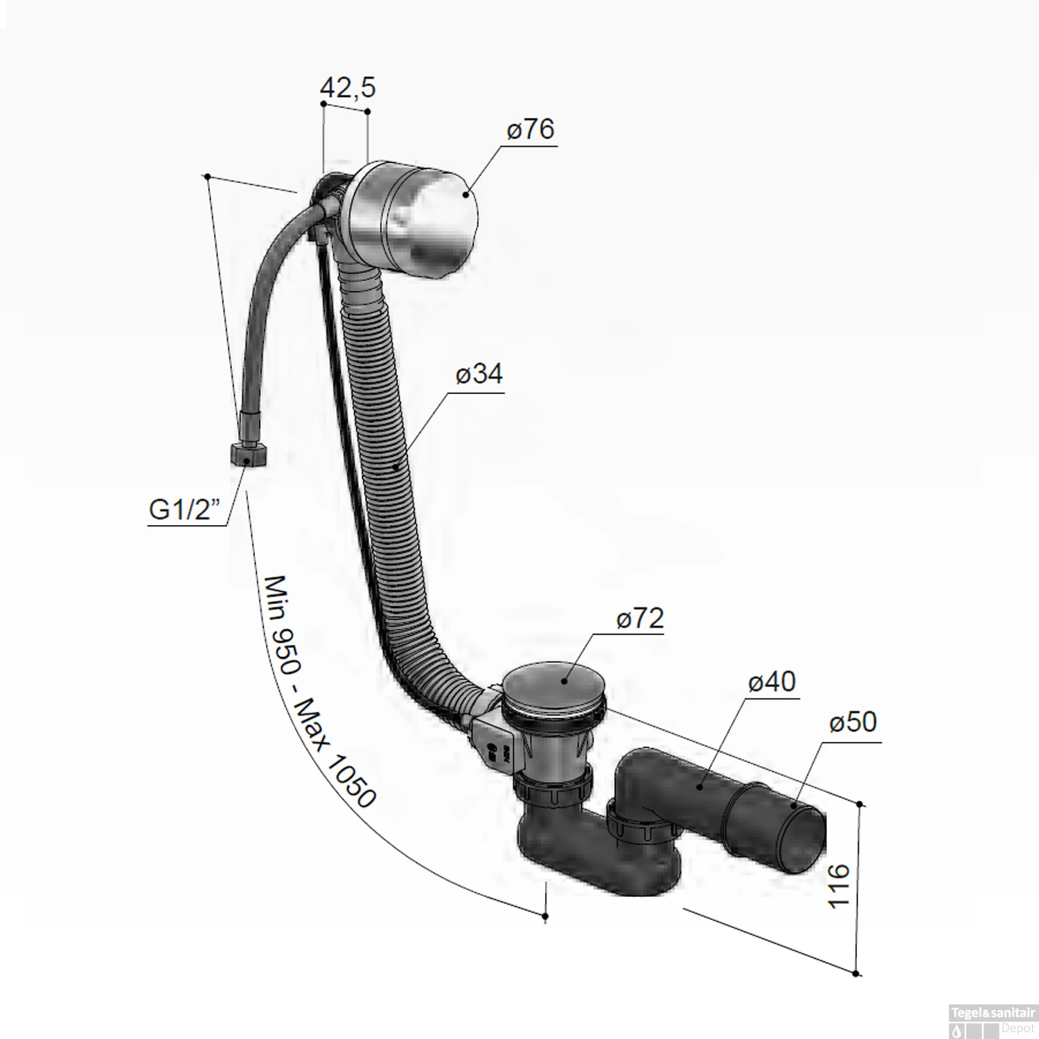 Badoverloop Hotbath Cobber Vulcombinatie Geborsteld Koper PVD 3 Badoverloop Hotbath Cobber Vulcombinatie Geborsteld Koper PVD - Afbeelding 3