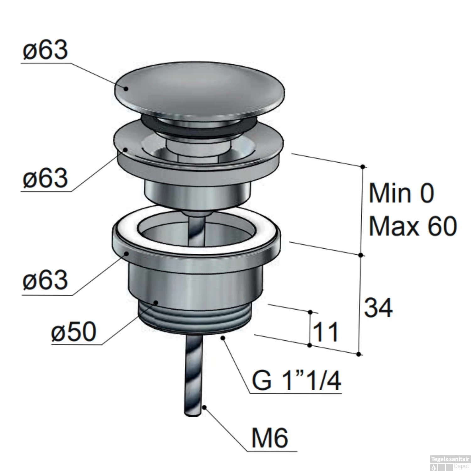 Clickwaste Hotbath Gal Afvoerplug Met Schroef Rond Geborsteld Nikkel PVD 2 Clickwaste Hotbath Gal Afvoerplug Met Schroef Rond Geborsteld Nikkel PVD - Afbeelding 2