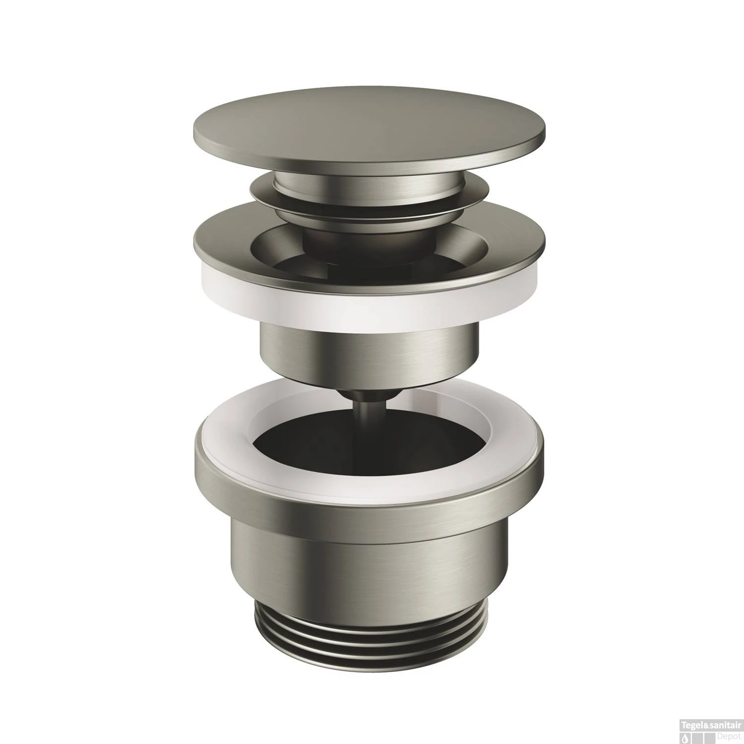 Clickwaste Hotbath Gal Afvoerplug Met Schroef Rond Geborsteld Nikkel PVD 1 Clickwaste Hotbath Gal Afvoerplug Met Schroef Rond Geborsteld Nikkel PVD