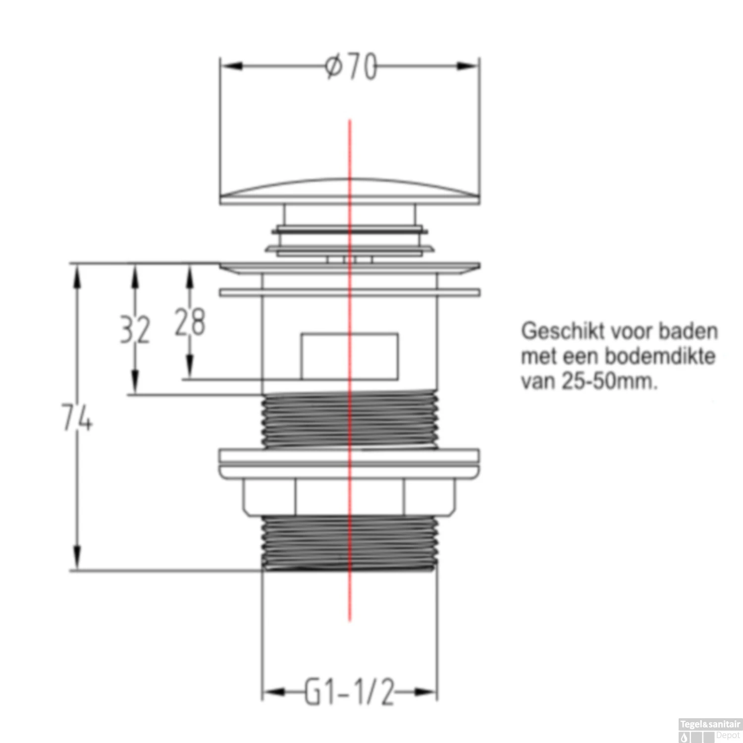 Pop Up Waste Bad Arcqua 1 1/2 Met Overloop Mat Groen - Afbeelding 3