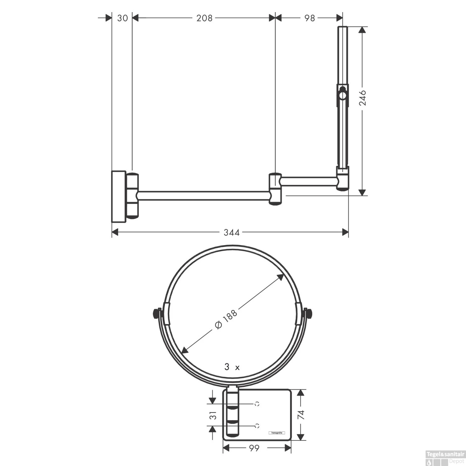 Scheerspiegel AddStoris HansGrohe Mat Zwart 2 Scheerspiegel AddStoris HansGrohe Mat Zwart - Afbeelding 2