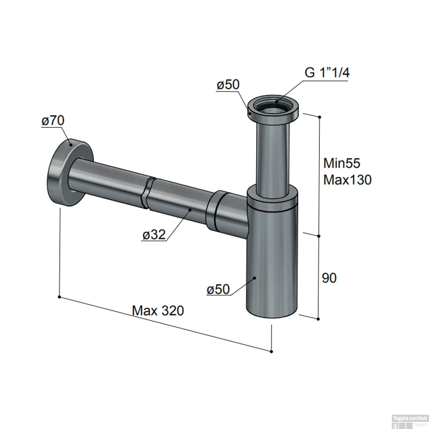 Sifon Hotbath Archie Rond Geborsteld Messing PVD 2 Sifon Hotbath Archie Rond Geborsteld Messing PVD - Afbeelding 2