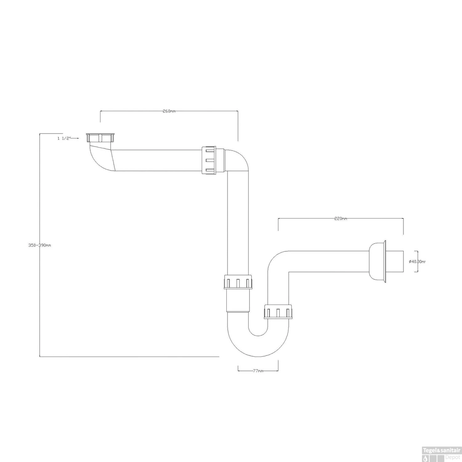 Sifon Ruimtebesparend Voor Gootsteen Riko 1 1/2"x40 Mm Wit - Afbeelding 2