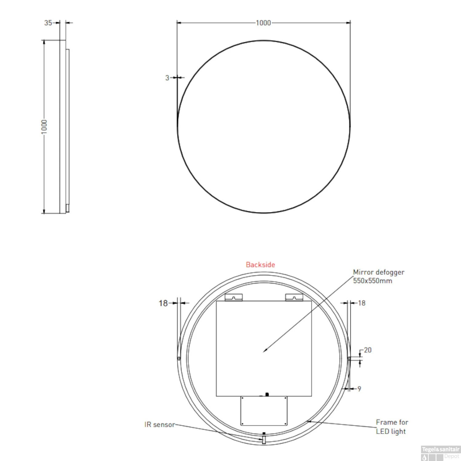 Spiegel Ink SP17 Rond Colour Changing LED Rondom 100 X 4 X 100 Cm Dimbaar In Aluminium Kader Geborsteld RVS - Afbeelding 2