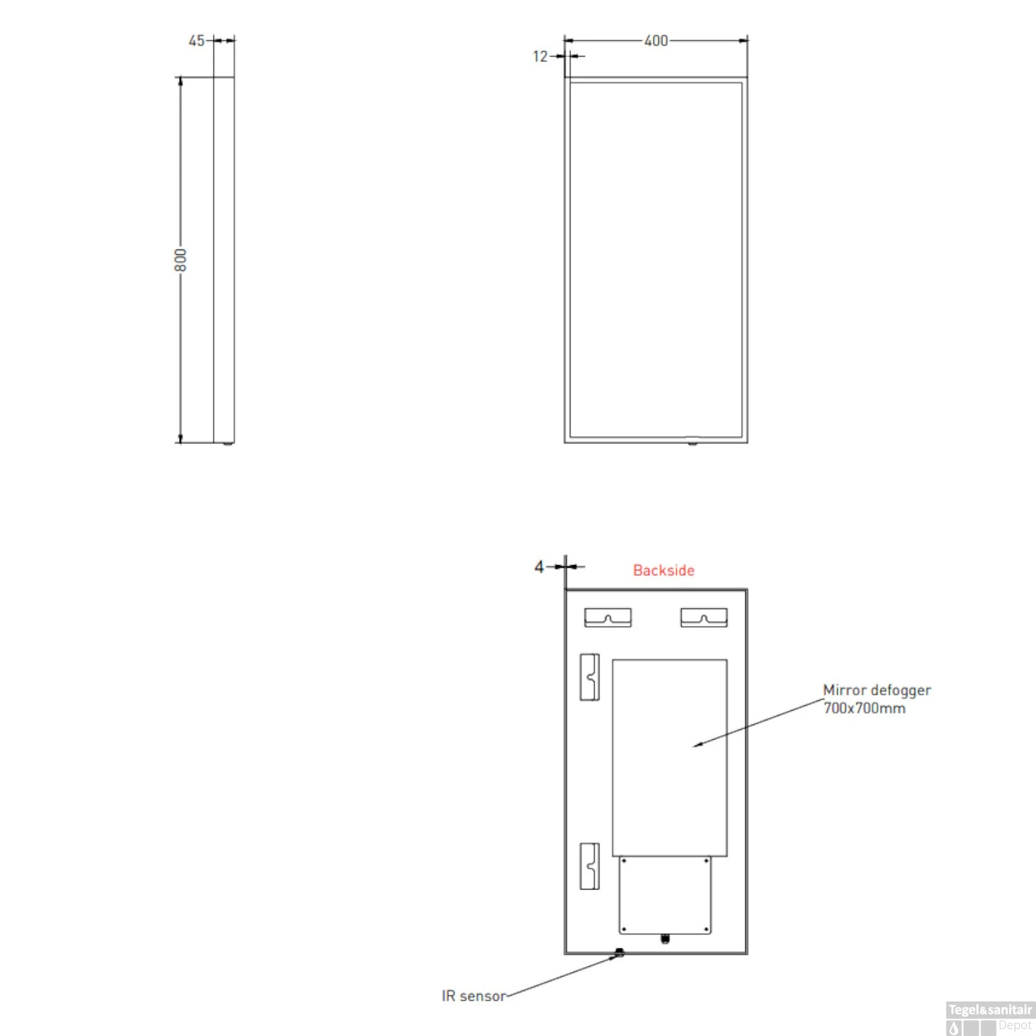 Spiegel Ink SP19 Rechthoek In Stalen Kader Met Indirecte Colour Changing LED Verlichting 40 X 4 X 80 Cm Mat Zwart - Afbeelding 2