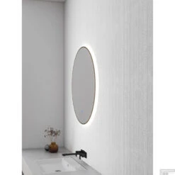 Ronde Spiegel Wiesbaden Novi Met LED, Dimbaar 80 Cm Geborsteld Messing -Thuis Badkamer spiegel novi messing sfeer 1 1