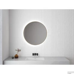 Ronde Spiegel Wiesbaden Novi Met LED, Dimbaar 100 Cm Geborsteld Messing -Thuis Badkamer spiegel novi messing sfeer 2