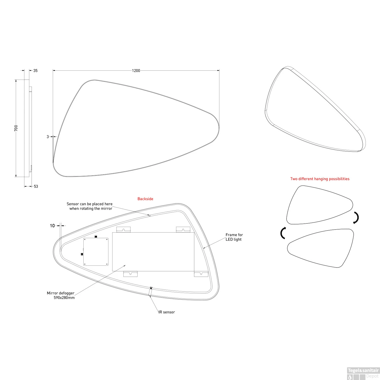 Spiegel Organisch INK SP23 120x70 Cm Met Verlichting En Spiegelverwarming Links Mat Wit - Afbeelding 5