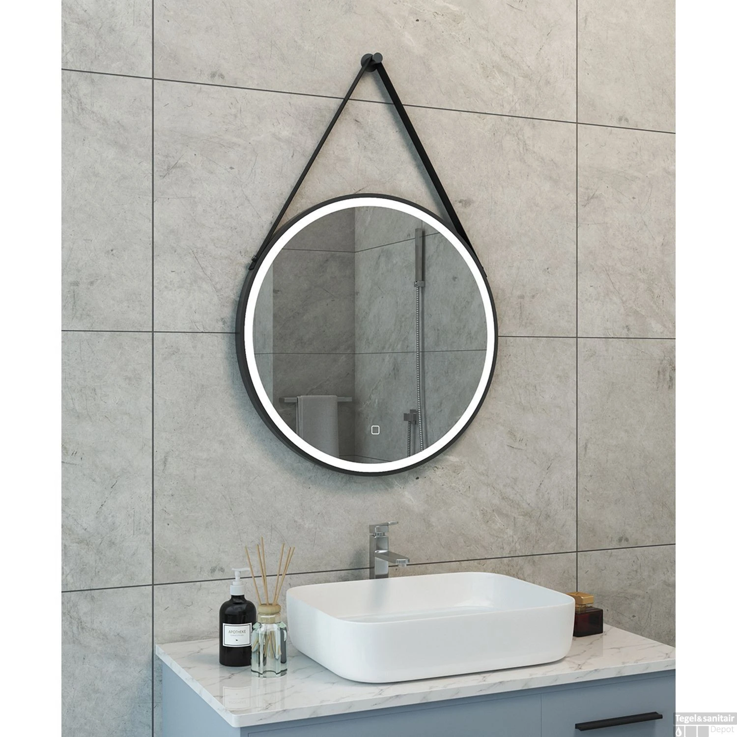 Spiegel Rond Met Band Wiesbaden Cinto Ledverlichting En Spiegelverwarming 60 Cm Mat Zwart - Afbeelding 2