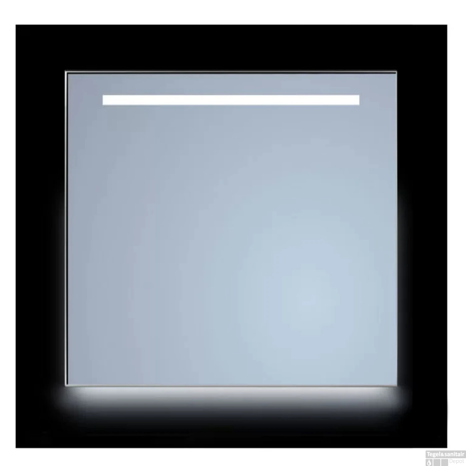Spiegel Sanicare Q-Mirrors 90x70 Cm Vierkant Met Aan De Bovenkant & Onderzijde LED Cold White, Omlijsting Mat Zwart Incl. Ophangmateriaal Met Afstandsbediening