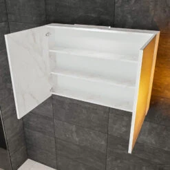 Spiegelkast BWS Valencia 100x70x16 Cm Met Twee Deuren Carrara Mat -Thuis Badkamer spiegelkast bws valencia 100x70 carrara mat detail2