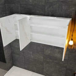 Spiegelkast BWS Valencia 150x70x16 Cm Met Twee Deuren Carrara Mat -Thuis Badkamer spiegelkast bws valencia 150x70 carrara mat detail2