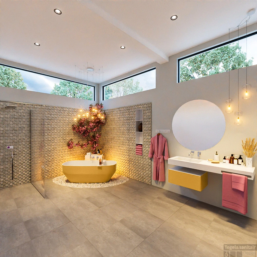 STONE Vrijstaand Bad 170x75cm Kleur Ocher / Talc 3 STONE Vrijstaand Bad 170x75cm Kleur Ocher / Talc - Afbeelding 3