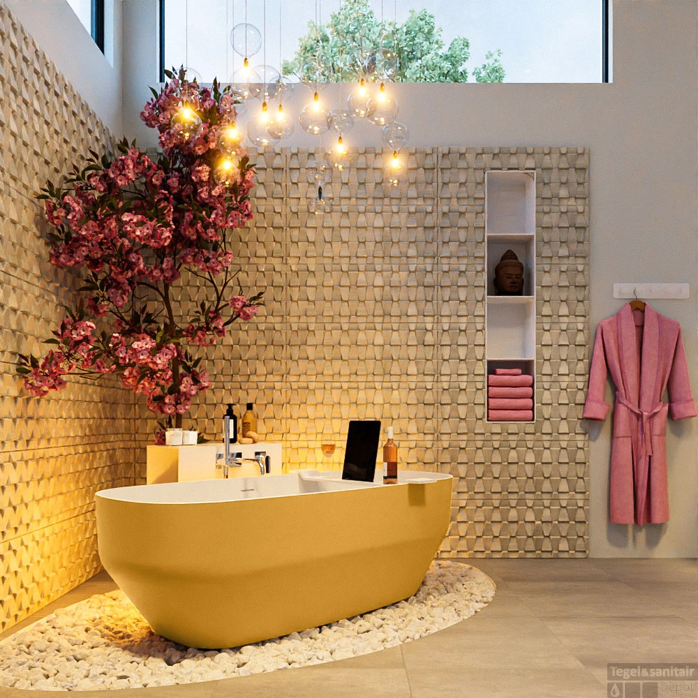 STONE Vrijstaand Bad 170x75cm Kleur Ocher / Talc 5 STONE Vrijstaand Bad 170x75cm Kleur Ocher / Talc - Afbeelding 5