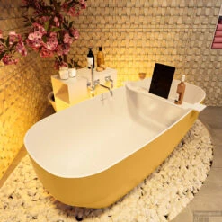 STONE Vrijstaand Bad 170x75cm Kleur Ocher / Talc 15 STONE Vrijstaand Bad 170x75cm Kleur Ocher / Talc -Thuis Badkamer stone 5 00014