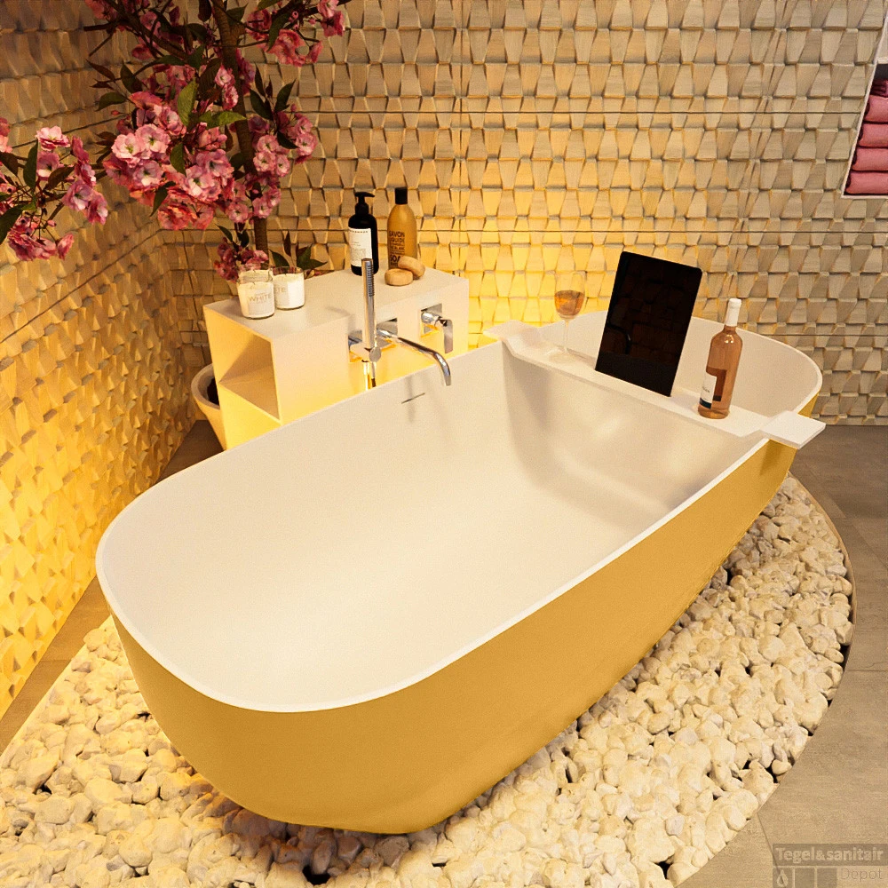 STONE Vrijstaand Bad 170x75cm Kleur Ocher / Talc 6 STONE Vrijstaand Bad 170x75cm Kleur Ocher / Talc - Afbeelding 6