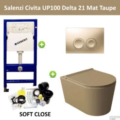 Geberit UP100 Toiletset Compleet | Inbouwreservoir | Salenzi Civita Mat Taupe Met Drukplaat