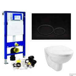 Geberit UP320 Toiletset Compleet | Inbouwreservoir | Wandcloset Basic Smart Wit | Met Drukplaat | SET01 -Thuis Badkamer toiletsets geberit up320 set01 milo shop