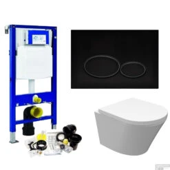 Geberit UP320 Toiletset Set18 Wiesbaden Vesta Junior Rimless 47cm Met Matzwarte Drukplaat -Thuis Badkamer toiletsets geberit up320 set18 milo shop