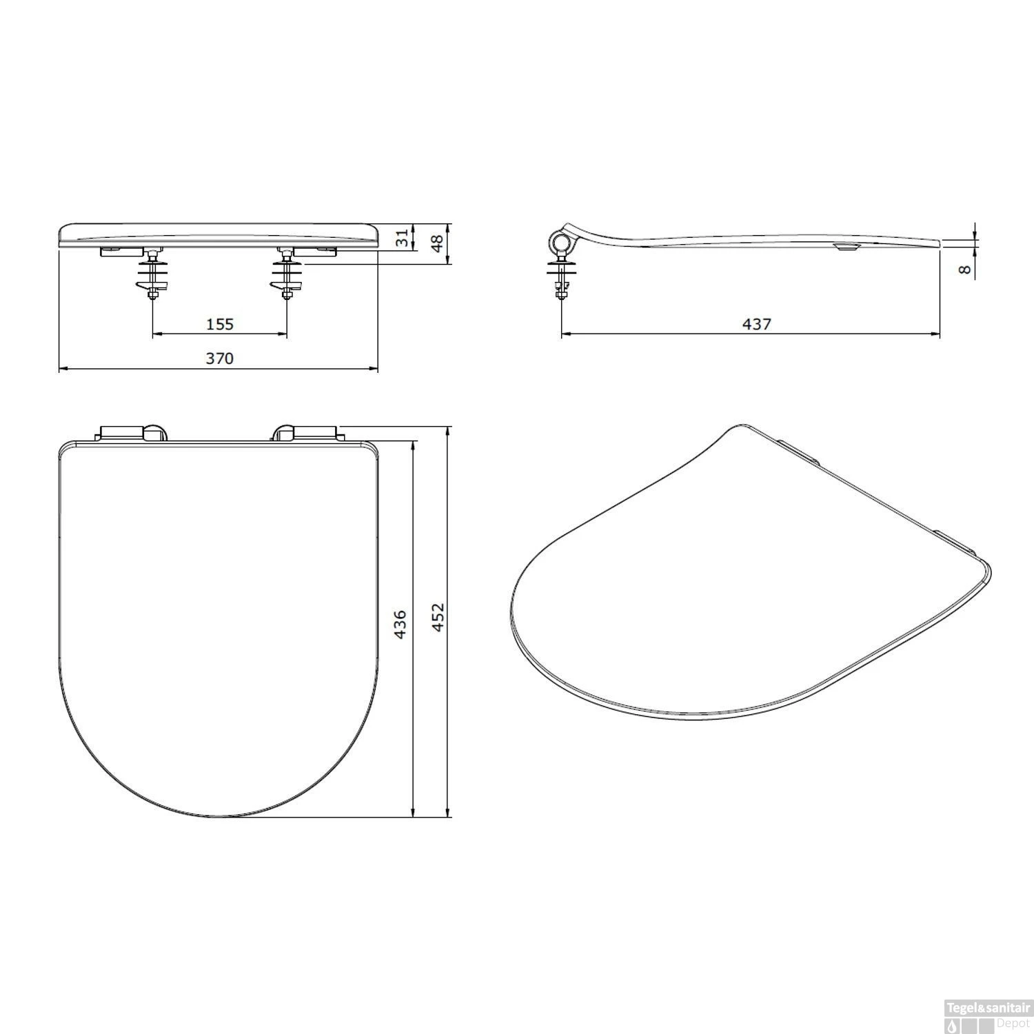 Toiletzitting Sanindusa Sanibold Slim Softclose Clip Off Met Bevestigingsmateriaal Mat Wit - Afbeelding 4