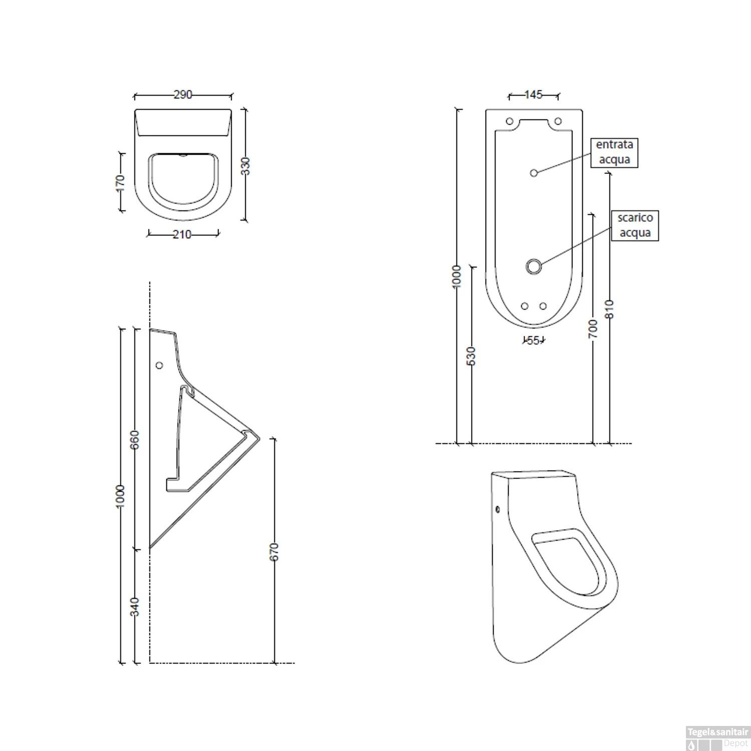 Urinoir Set Salenzi Hung Achterinlaat Mat Zwart Met TECE Loop Drukplaat Kunststof 3 Urinoir Set Salenzi Hung Achterinlaat Mat Zwart Met TECE Loop Drukplaat Kunststof - Afbeelding 3