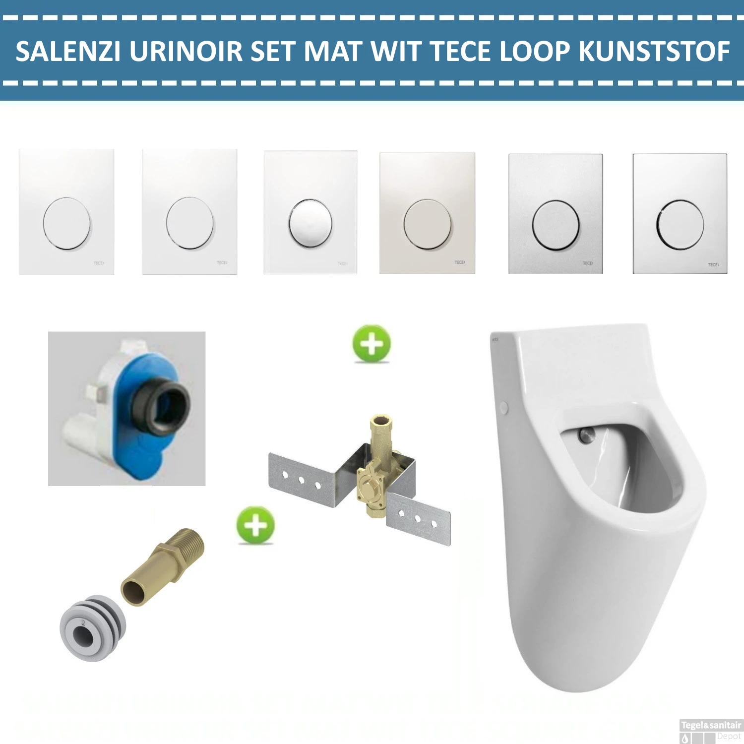 Urinoir Set Salenzi Hung Achterinlaat Mat Wit Met TECE Loop Drukplaat Kunststof