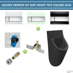 Urinoir Set Salenzi Hung Achterinlaat Mat Zwart Met TECE Square Drukplaat Glas