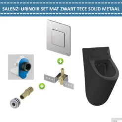 Urinoir Set Salenzi Hung Achterinlaat Mat Zwart Met TECE Solid Drukplaat Metaal