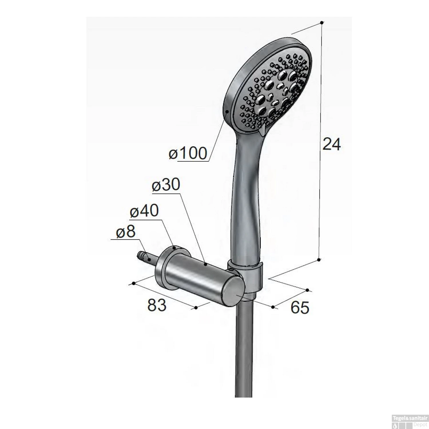 Verstelbare Wandsteun Hotbath Mate Met Argenta Doucheslang 100 Cm En Handdouche Met 3 Standen Chroom - Afbeelding 2