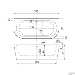 Vrijstaand Ligbad Xenz Charley 180x80x60 Cm Acryl Met Badvulcombinatie Hoogglans Wit -Thuis Badkamer vrijstaand bad charley 180x80.jpg tech 1 1