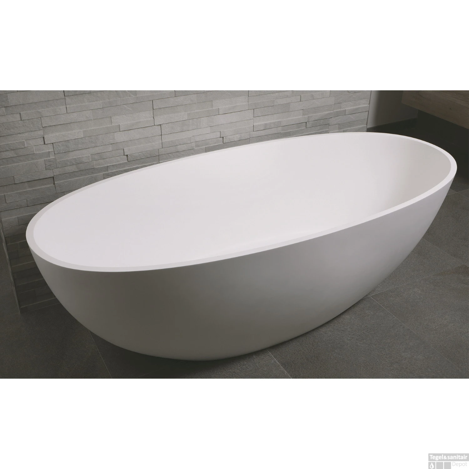 Vrijstaand Bad Luca Sanitair Vasca 180x80x60cm Solid Surface Mat Wit - Afbeelding 2