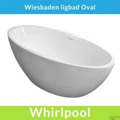 Vrijstaande Whirlpool Wiesbaden Oval 170x78x60 Cm Luchtsysteem Met Gunmetal Jets Mat Wit