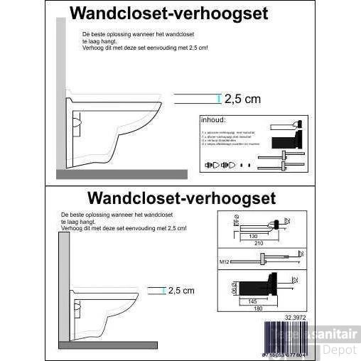 Wandcloset Verhoogset Tbv Inbouwreservoir Compleet 5 Wandcloset Verhoogset Tbv Inbouwreservoir Compleet - Afbeelding 5