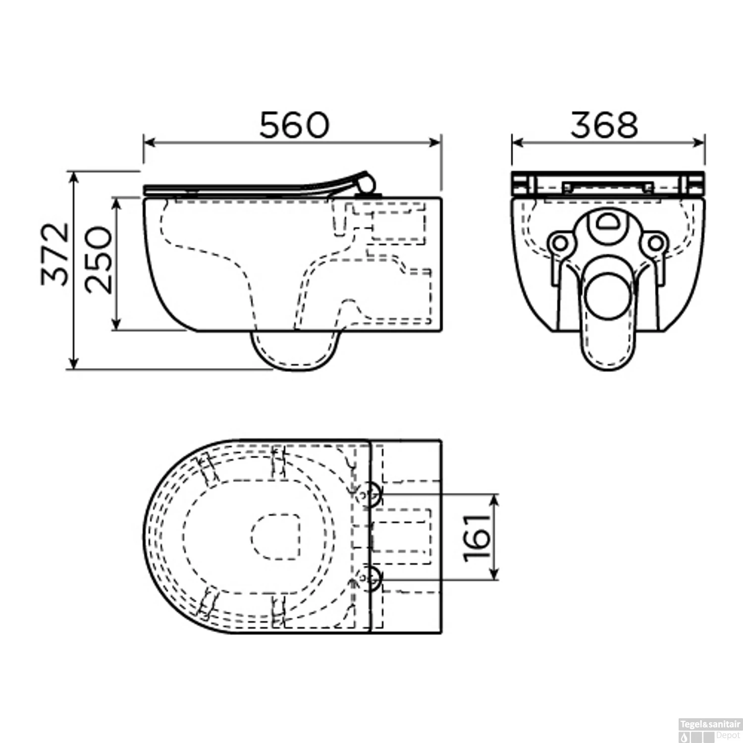 Wandcloset Clou Hammock Randloos 56cm Inclusief Dunne Zitting Met Deksel Softclose Mat Wit - Afbeelding 3