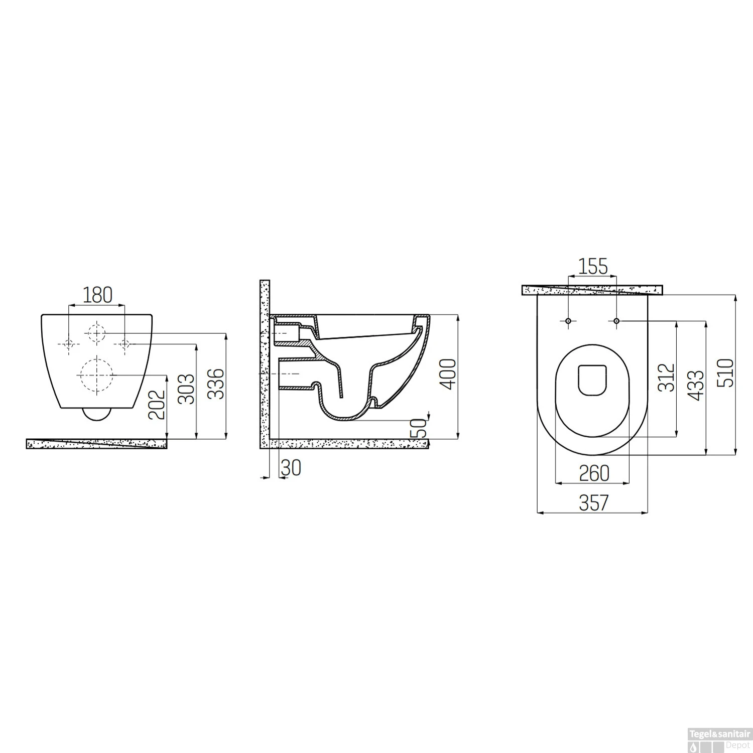 Wandcloset Boss & Wessing Freedom Met Bidet Mat Basalt (Exclusief Zitting) 2 Wandcloset Boss & Wessing Freedom Met Bidet Mat Basalt (Exclusief Zitting) - Afbeelding 2