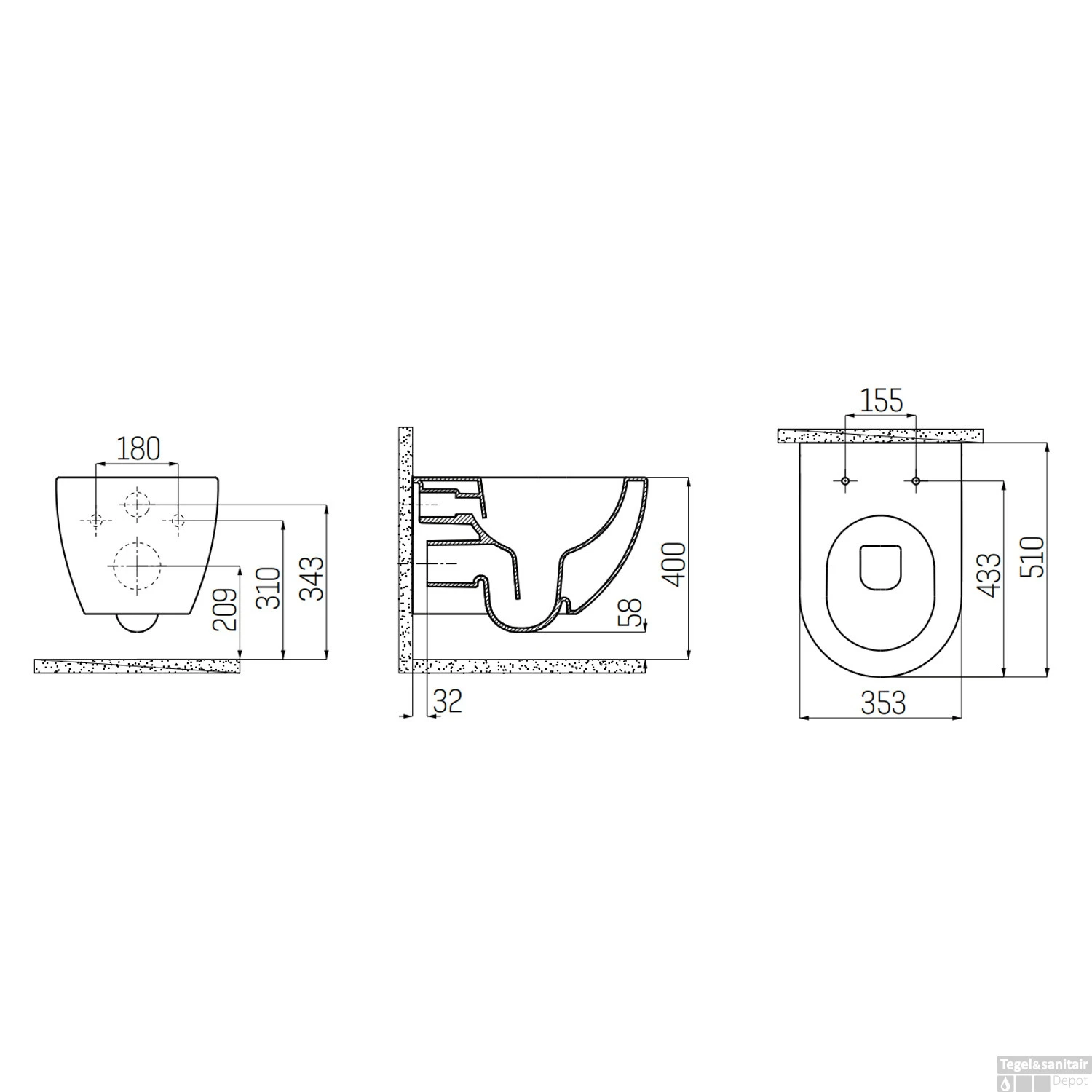 Wandcloset Boss & Wessing Freedom Randloos Met Bidet Mat Cappuccino (Exclusief Zitting) - Afbeelding 2