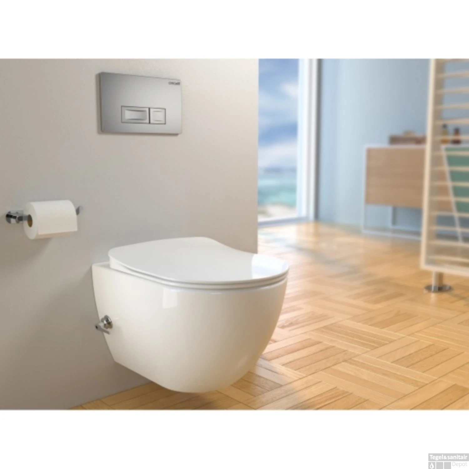 Wandcloset Boss & Wessing Freedom Randloos Met Bidetkraan Warm En Koudwater Wit (Excl. Zitting) - Afbeelding 2