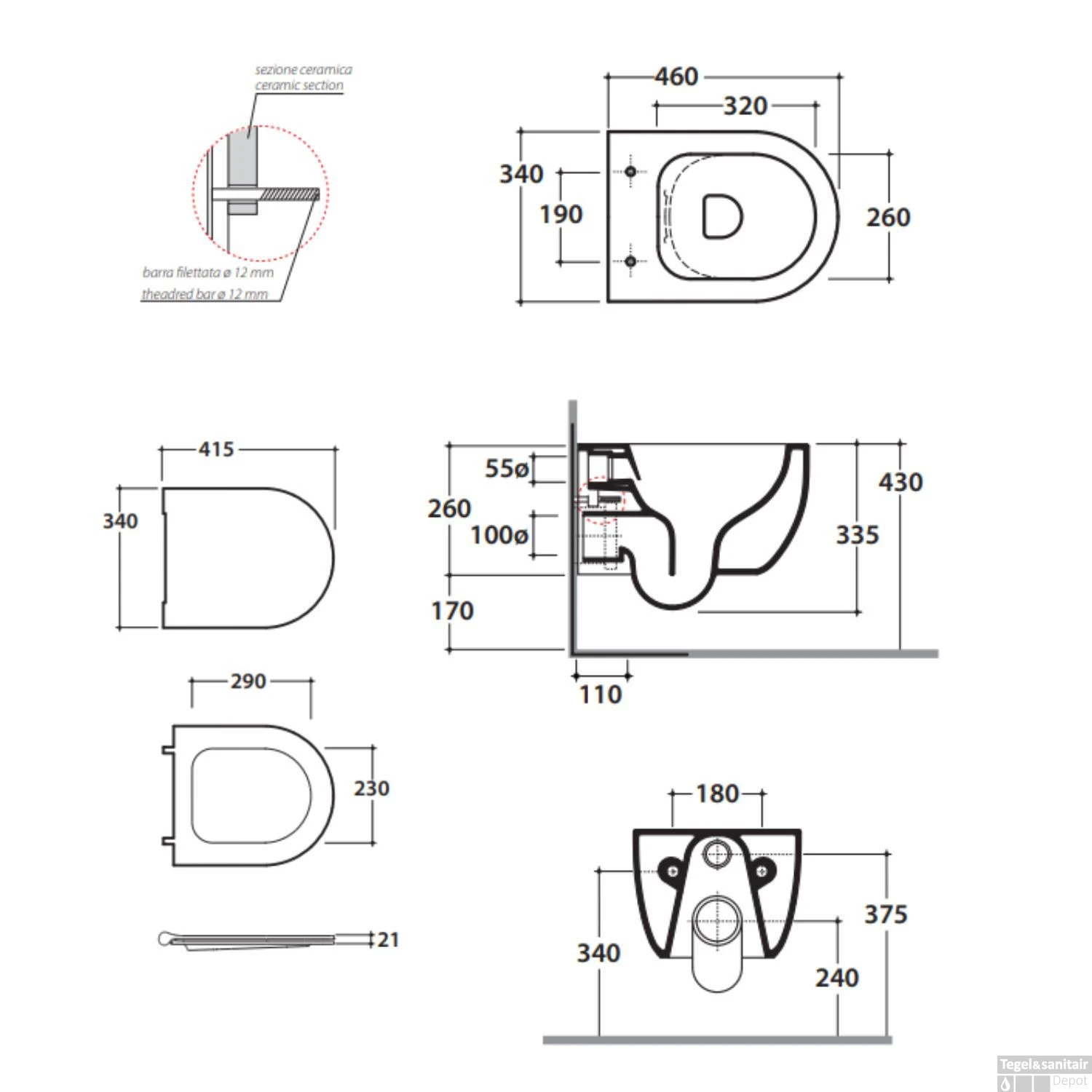 Wandcloset BWS Randloos Turbo 46cm Wit (met Softclose Zitting) - Afbeelding 2