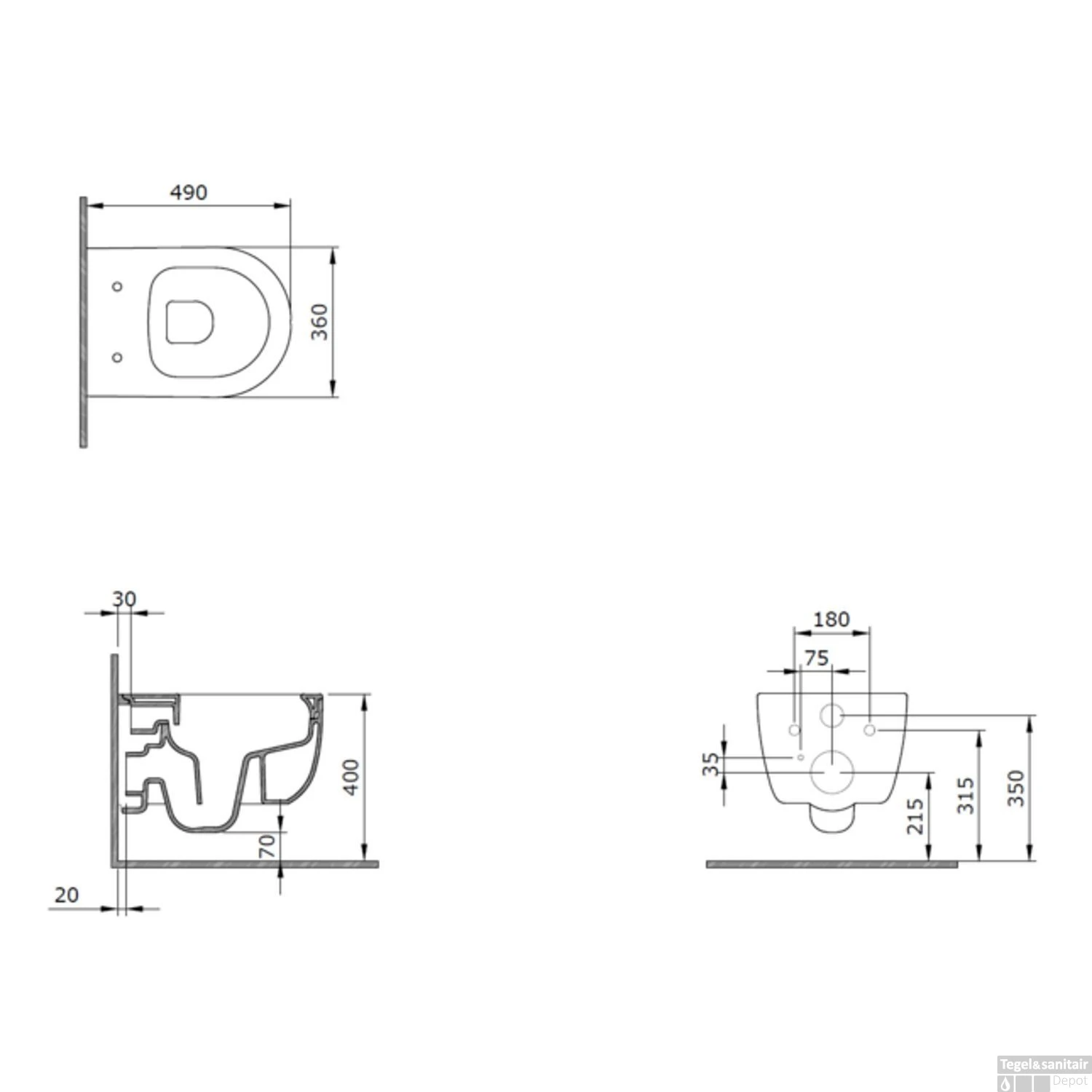 Wandcloset Pack Plieger Kansas Diepspoel Rimless Compact Met Slim Zitting 36x49cm Mat Zwart - Afbeelding 2