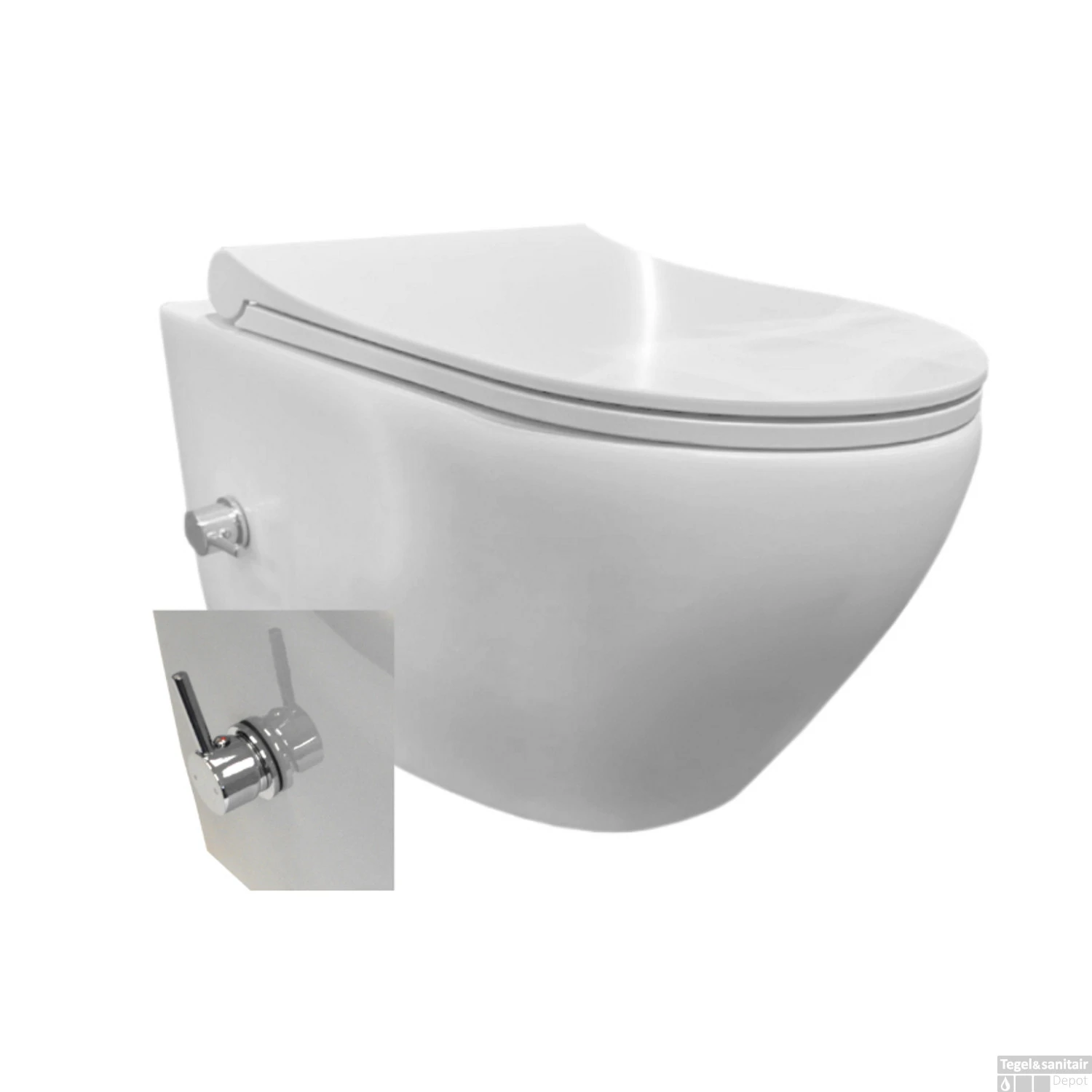 Wandcloset Sanicare Rondo Compact Rimfree Met Bidetsproeier En Geïntegreerde Kraan Incl. Ztting Wit