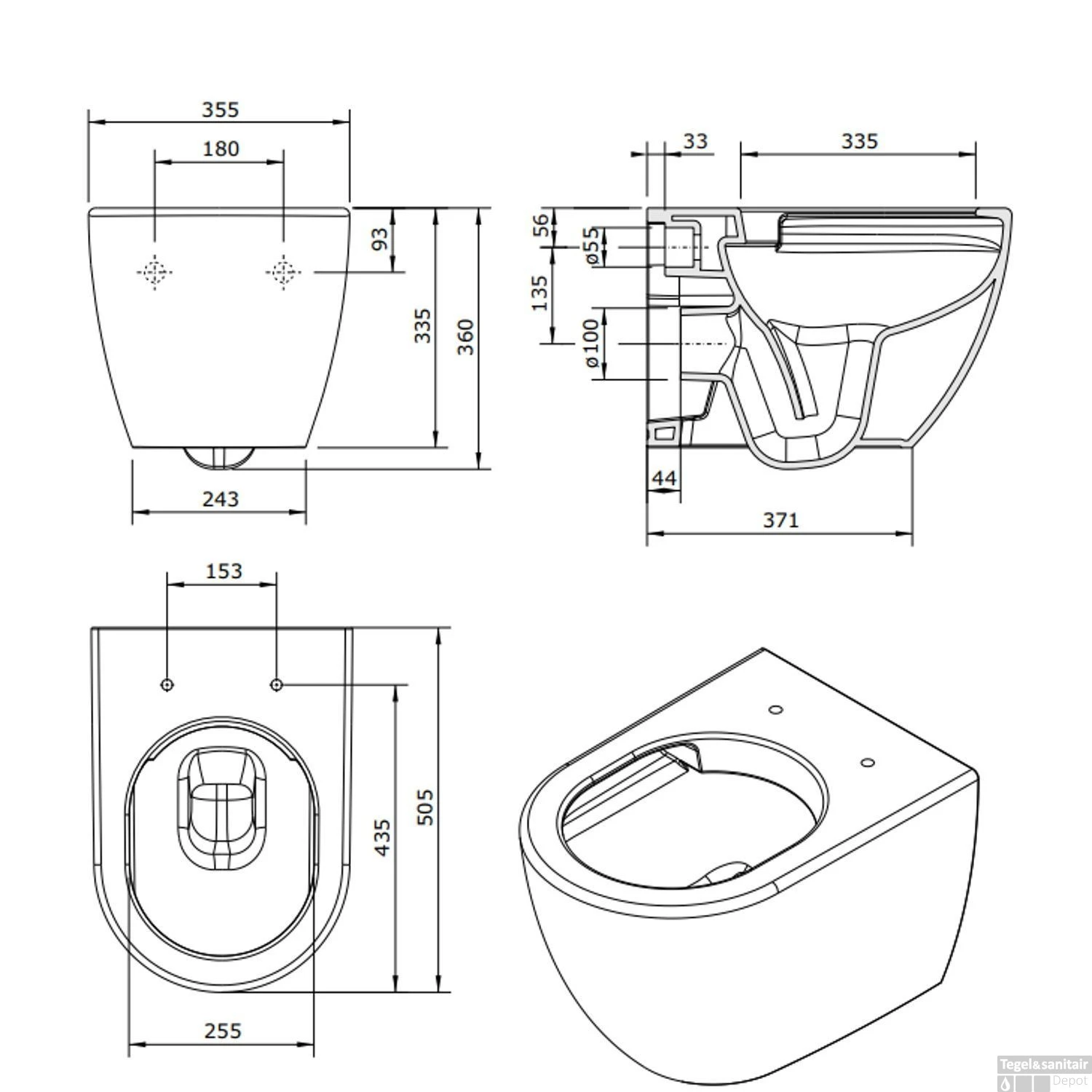 Wandtoilet Sanindusa Sanibold Rimfree Keramiek Wit 3 Wandtoilet Sanindusa Sanibold Rimfree Keramiek Wit - Afbeelding 3