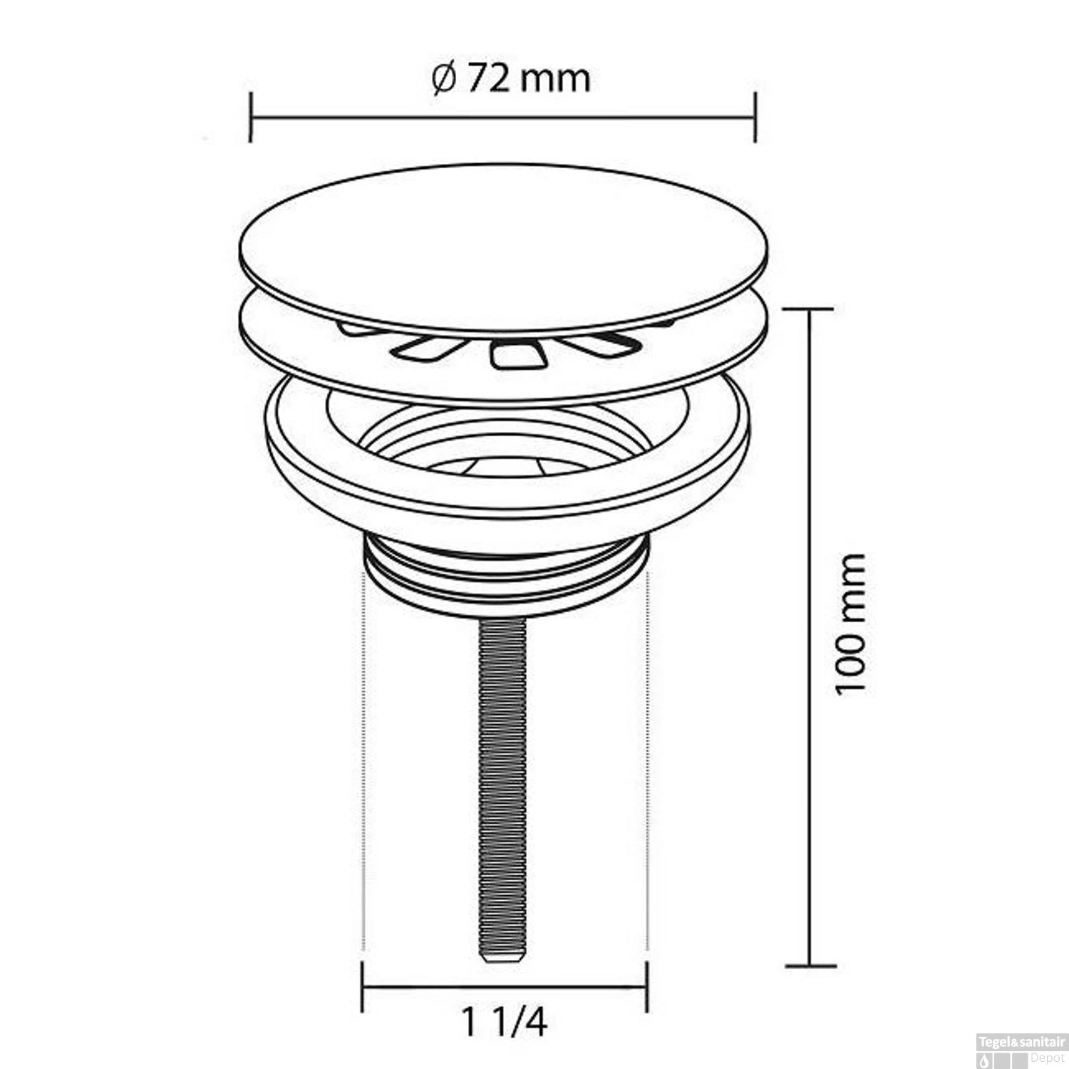 Wastafel Afvoerplug Differnz Always Open 10 Cm Mat Wit - Afbeelding 2