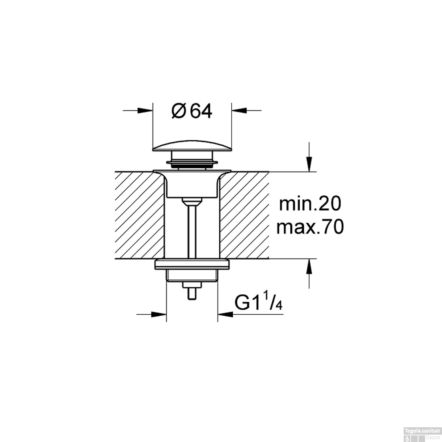 Waste Grohe Others Met Push Open Plug Supersteel 2 Waste Grohe Others Met Push Open Plug Supersteel - Afbeelding 2