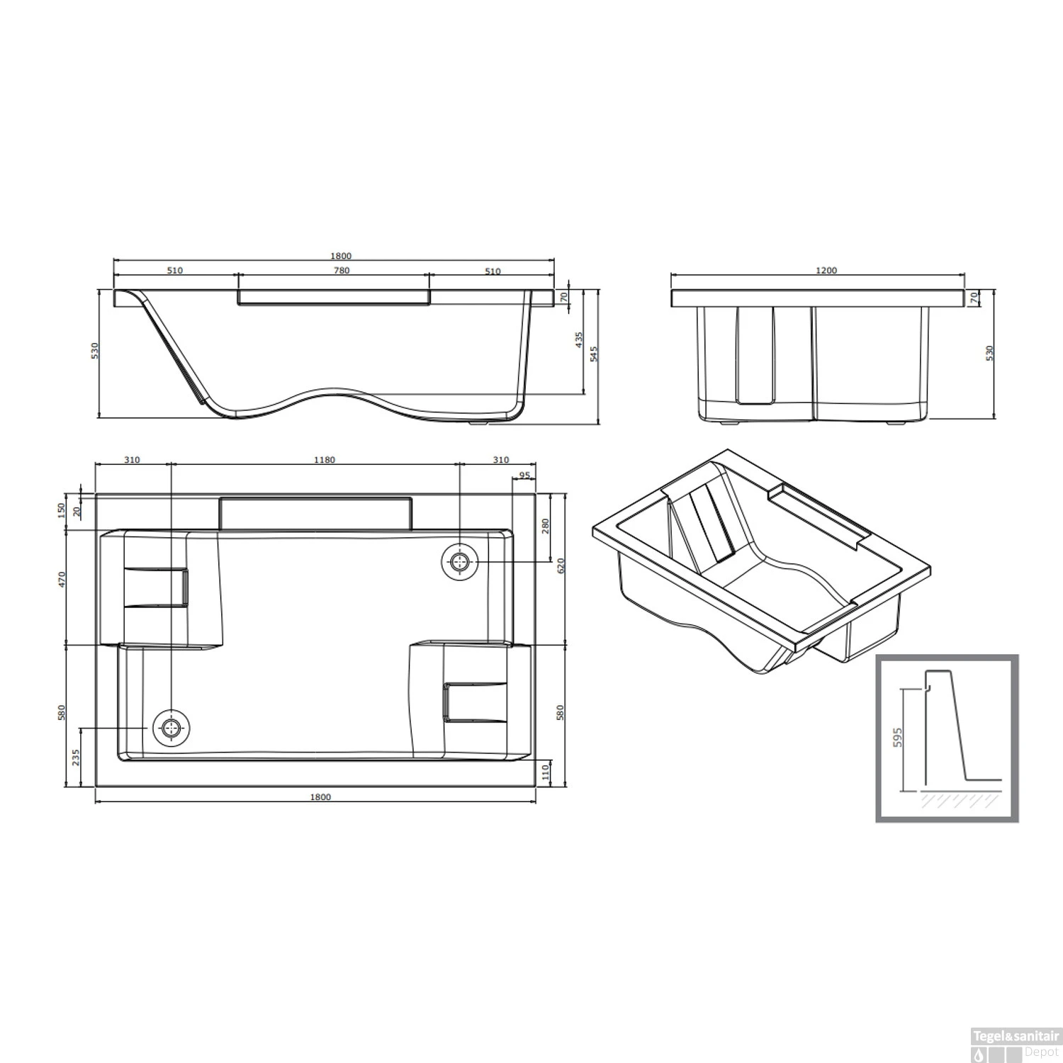 Whirlpool Sanindusa Twospace 180x120 Cm Met Hydropomp En Pneumatische Bediening Glans Wit 2 Whirlpool Sanindusa Twospace 180x120 Cm Met Hydropomp En Pneumatische Bediening Glans Wit - Afbeelding 2